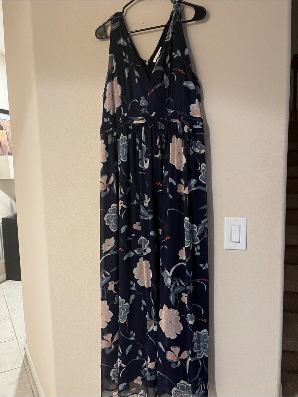 Floral Navy Maxi Dress with V-Neck